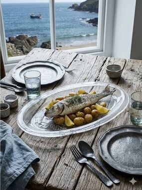Italian Mouth Blown Glass IVV Selezione Hand Made Fish Platter Italy Seafood